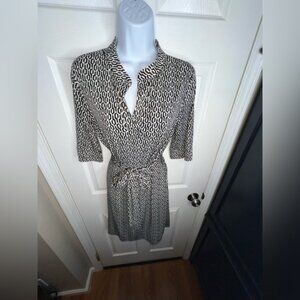 Laundry by Shelli Segal Women’s 8 Faux Wrap Black White Geo Print Jersey Dress M